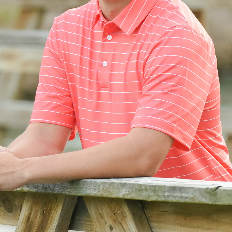 Pinehurst Performance Striped Polo - Coral/White